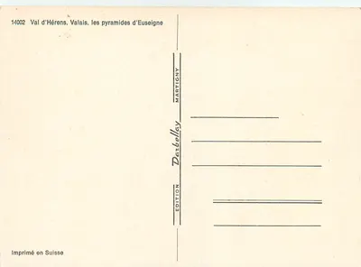 Wąwóz Hérens, Walonia, piramidy Euseigne — wydawnictwo Darbelle, nr 14002 — Rewers
