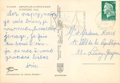 Saint-Raphaël — vista da praia, do porto e dos edifícios — Edições La Cigogne — Verso
