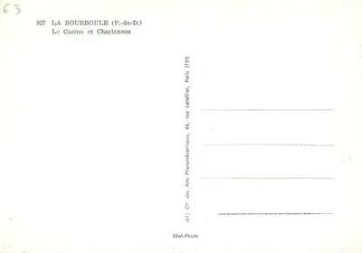 La Bourboule (P.-de-D.) — Kasyno i Charlannes — Cie des Arts Photomécaniques, Paryż — Rewers