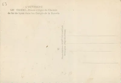 Thiers — Trasa i linia kolejowa z Lyonu w Górze Durolle — Wydawnictwo Gouttefangeas — Rewers