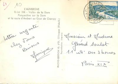 L'Auvergne — Vale da Dore e estrada de Amberet ao Gour de Champy — Edição G.d'O. — Verso