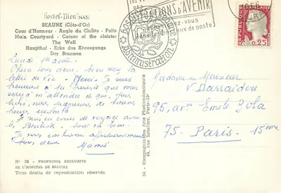 Kort honoru Hotel-Dieu w Beaune — wydawca Cap — nr 56 — Rewers