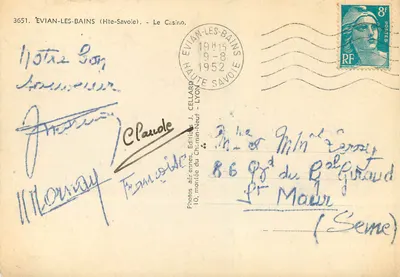 Évian-les-Bains (Haute-Savoie) — O Casino — Edições J. Cellard, Lyon — Verso