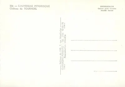 Château de Tournoel — L'Auvergne pittoresque — Éditions Clermont-Ferrand — Verso