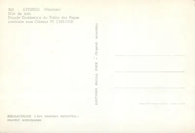 Avignon — Facha Oeste do Palácio dos Papas — Éditions Rella, n°393 — Verso