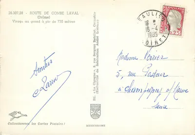 Trasa Combe Laval — Zagięcie na wąwozie o długości 730 metrów — Wyd. «La Cigogne», Wyłączna produkcja André Lecointe — Rewers