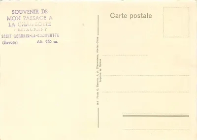 Restaurante da Chambotte e o Lago do Bourget — vista panorâmica — Foto G. Barrois, Impresso na Suíça — Verso