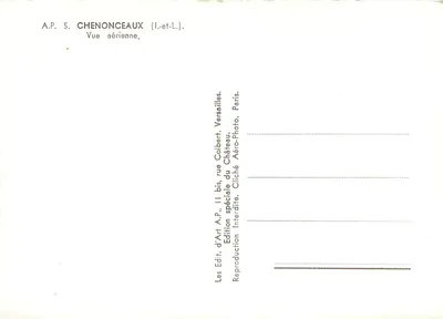 Chenonceaux — Widok z powietrza — Wydanie specjalne z zamku, A.P. 5, przez Versailles-Photo — Rewers
