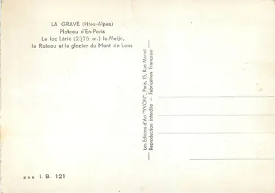 La Grave (Hautes-Alpes) — Plateau d'En-Paris — Éditions d'Art 'YVON' — Rewers