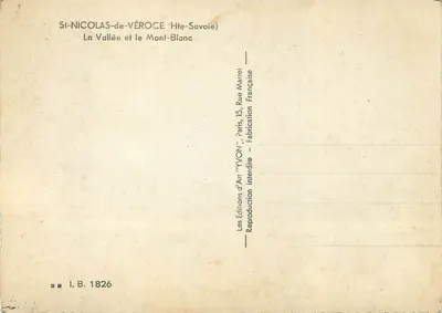St-Nicolas-de-Véroce (Alta Saboia) — A Vale e o Monte Branco — Edições de Arte 'YVON', Paris — Verso