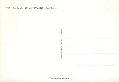 Trasa z Luz do Cavarnie — Le Chaos — Wydawnictwo Fotograficzne Quinault, Lourdes, nr 1213 — Rewers