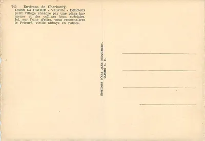 Vauville — W pobliżu Cherbourg — widok na plażę i wzgórza — zdjęcie A. B. — Wydawnictwo Art Becquermin — Rewers