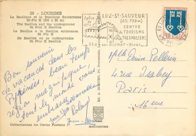 Lourdes — Basílica e Basílica Subterrânea — Éd. A. Doucet, Pl. Peyramale, Lourdes — Verso