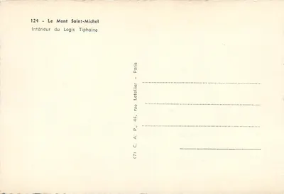 Interior del Logis Tiphaine — Mont-Saint-Michel — editor C.A. Letellier, París — Reverso