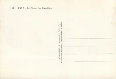Paris - O Dôme dos Invalides — Edição Greff — Verso