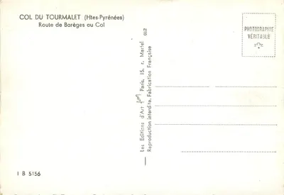 Col du Tourmalet — Route de Barèges au Col — Éditions d'Art Joff, Paris — Verso