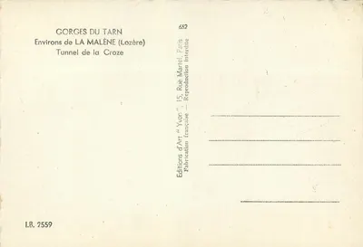 Góry Tarn — okolice La Malène (Lozère) — Tunel Croze — Wydawnictwo Sztuki 'Yvon' Paryż — Rewers