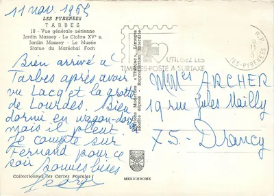 Tarbes — Ogólny widok z lotu, ogród Massey, Muzeum, Statua Marszałka Foch — Wydawnictwo Modernes « Théolac » — Rewers