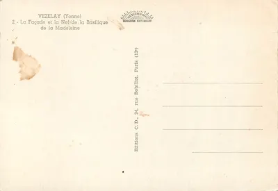Vézelay (Yonne) — Fasada i Nef Bazyliki św. Małgorzaty — Wydawnictwo C.D., Paryż — Rewers