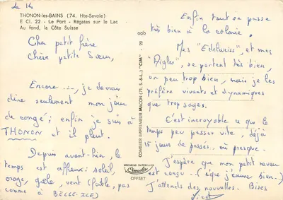 Thonon-les-Bains — Widok na port i jezioro — wydawca Cimy, nr 74 — Rewers