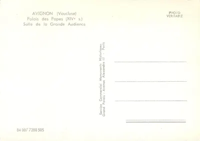 Avignon (Vaucluse) — Pałac Papieski, Sala Wielkiej Audiencji — Service Commercial Monuments Historiques, Paryż — Rewers