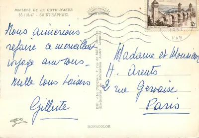 Strand von Saint-Raphaël — Luftaufnahme — La Cigogne, Verlag Monaco — Rückseite