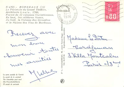 Bordeaux — Place de la Bourse z Kolumną Girondyn — Wydawca Elée, nr 4765 — Rewers