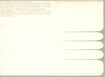A capa da princesa de Natal — Inger Edelfeldt — Pictura Graphica AB, Lund 1979 — Verso