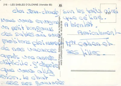 Les Sables d'Olonne — Vista noturna e crepuscular do porto e do dique — Artaud Frères, n°218 — Verso