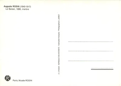 O Beijo — Auguste Rodin (1840-1917) — reprodução francesa por B. Jarret — Verso