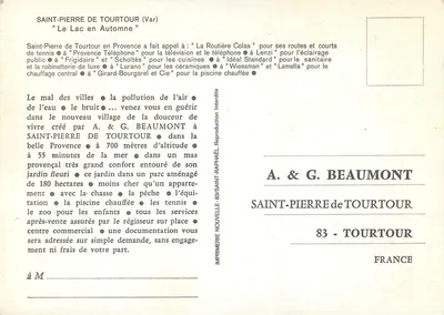 Saint-Pierre-de-Tourtour — O Lago no Outono — Imprimerie Raphaël — Verso