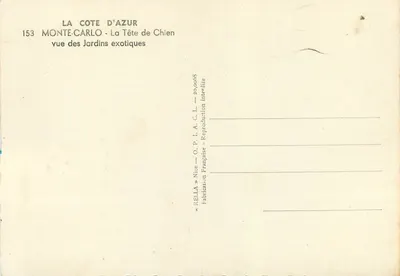 Monte-Carlo — A Cabeça do Cão — vista dos Jardins Exóticos — Rella — Verso
