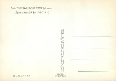 Saint-Savin-sur-Gartempe — Katedra ; Południowy bok (XI–XII w.) — Service Commercial Monuments Historiques, Grand Palais, Paryż — Rewers