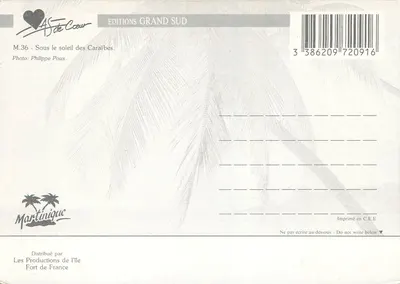 Martinica — praia tropical com vendedor de bananas — Éditions Grand Sud, n° M.36 — Verso