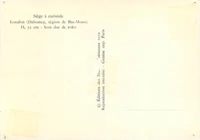 Skrzynka z kariatydą — Kotafon (Dahomey, region Bas-Mono) — Wydawnictwo Muséonaux, Paryż 1972 — Rewers