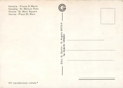 Veneza - Piazza San Marco — Basílica de San Marco com bandeiras italianas e pombos — Ediz. G. Gerlin - S. Angelo - VENEZIA 011 — Verso