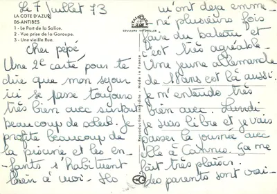 Antibes — Vista del porto, via antica e panorama — Editore: Couleurs Naturelles, n°120 — Verso