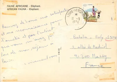 Elefante — África — Editor IRIS, série FAUNE AFRICAINE — Verso