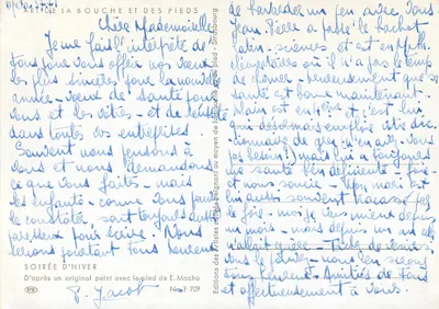 Zimowy krajobraz z kościołem — Wydawnictwo Artystów Drukowanych, nr F 709 — Rewers