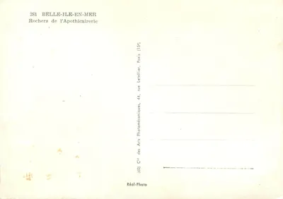 Belle-Île-en-Mer — Rochers de l'Apothicaire — Cie des Arts Photomécaniques, Paris — Verso