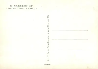 Belle-Île-en-Mer — Ponta dos Poulains, o « Esfinge » — Cie des Arts Photomécaniques, 44, rue Letellier, Paris — Verso