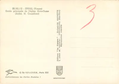 Wjazd do kościoła Notre-Dame — Epinal (Vosges) — Wydawnictwo La Cigogne — Rewers