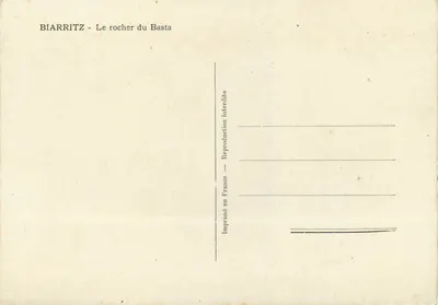 Biarritz - O rochedo do Basta — vista panorâmica — editor não identificado, n° de série 14 — Verso
