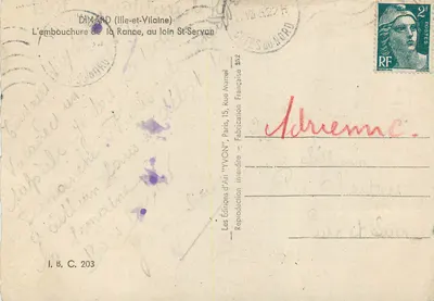 Ujście rzeki Rance, w oddali St-Servan — Les Éditions d'Art 'YVON', Paryż — n° I.B.C. 203 — Rewers