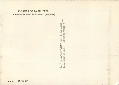 Gorges de La Truyère — O rio abaixo de Laussac (Aveyron) — Éditions d'Art 'YVON' Paris — Verso