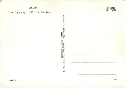 Arles — Les Alyscamps. Allée des Tombeaux — Wydawnictwo Estel de Luksus, nr 44870 — Rewers
