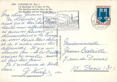 Lourdes (H.-Pyr.) — Bazylika i rzeka Pau — Wydawnictwo Drukarstwa PIERRON — Rewers
