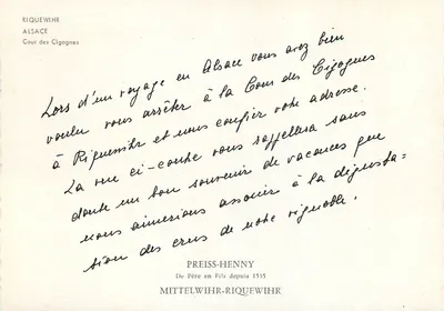 Riquewihr — Cour des Cigognes — editor Preiss-Henny — Verso
