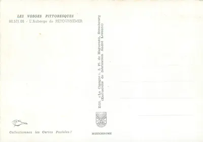 L'Auberge de Retournemer — Les Vosges Pittoresques — Wydawca: La Cigogne, Strasbourg — Rewers