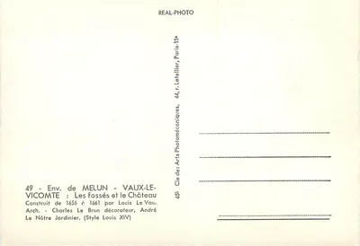 Okręgi Melun — Vaux-le-Vicomte — Zamek i fosy — Cie des Arts Photomécaniques, Paryż — Rewers